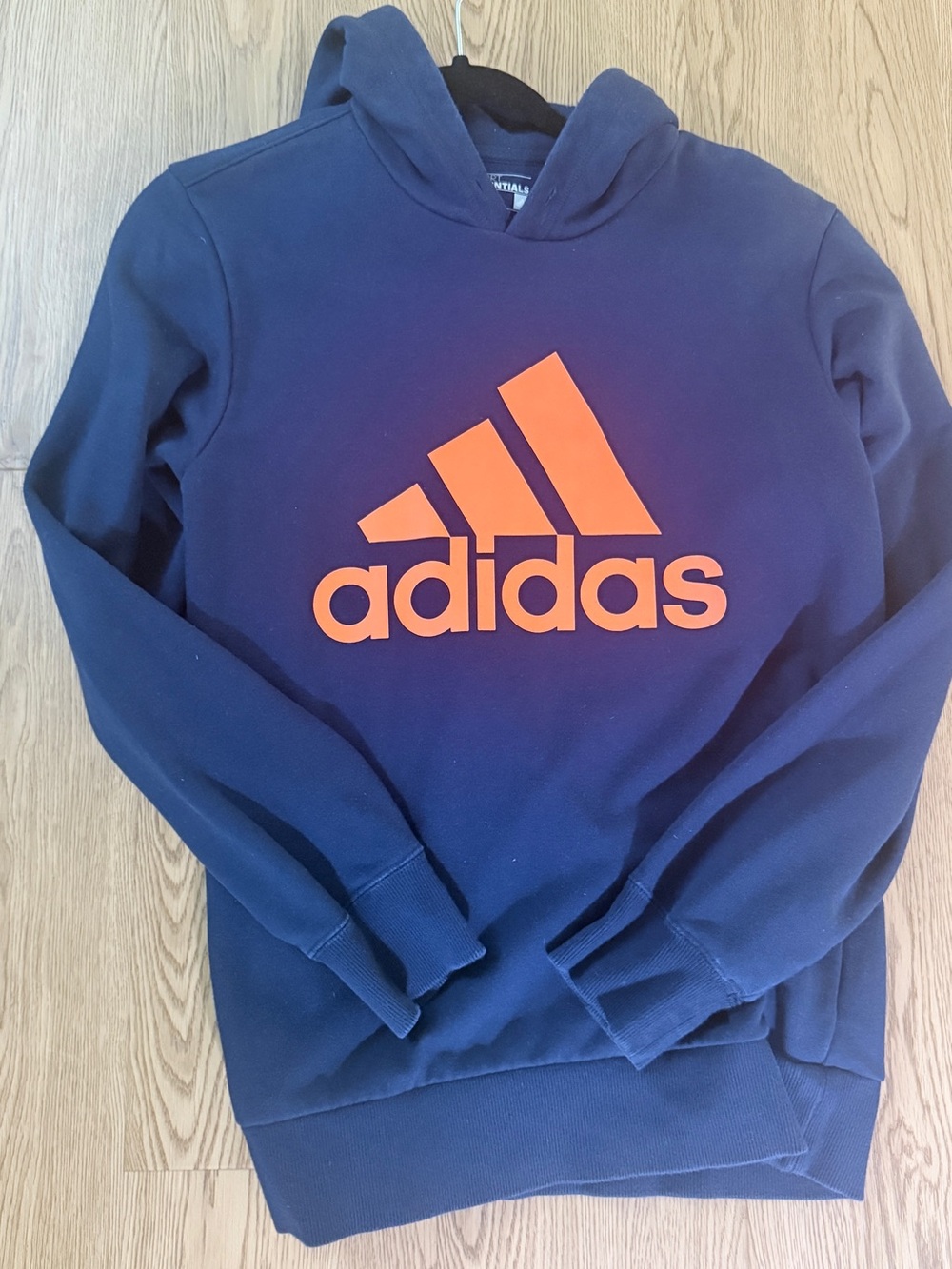 Like New Adidas Men's Navy Hoodie with Orange Logo